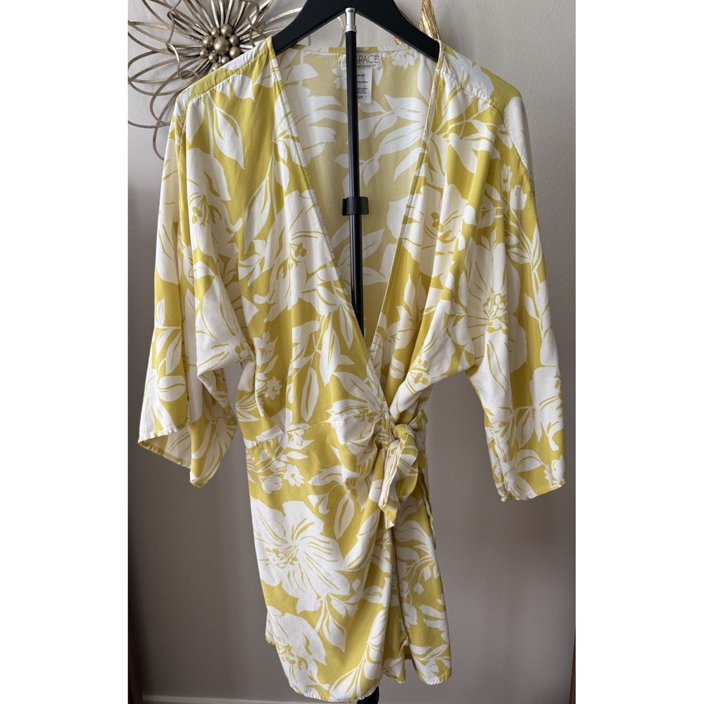 L Space Yellow‎ Floral Wrap Cover Up Dress Small Beach Resort Swim Kimono
